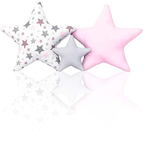 Juego de 3 cojines decorativos con diseño de estrella, aprox. 60 cm/28 cm, para habitación de los niños, con relleno, para dormitorio, habitación de bebé, niña y niño, SET56