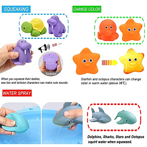 Juguetes Agua Bebe,Juguete de Baño Set Juguetes Baño Bebe con Red de Pesca,Juguetes Agua Bebe con Red de Pesca de 1pcs y Juguetes de Animales Flotantes 6pcs