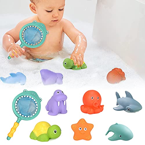 Juguetes Agua Bebe,Juguete de Baño Set Juguetes Baño Bebe con Red de Pesca,Juguetes Agua Bebe con Red de Pesca de 1pcs y Juguetes de Animales Flotantes 6pcs