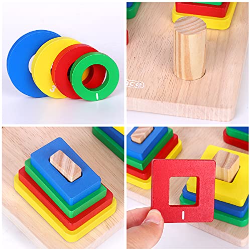 Juguetes de rompecabezas de madera, educativos, formas, geométricas, apilador, bloques para el aprendizaje de Montessori para niños de 1/2/3/4 años (Typea)