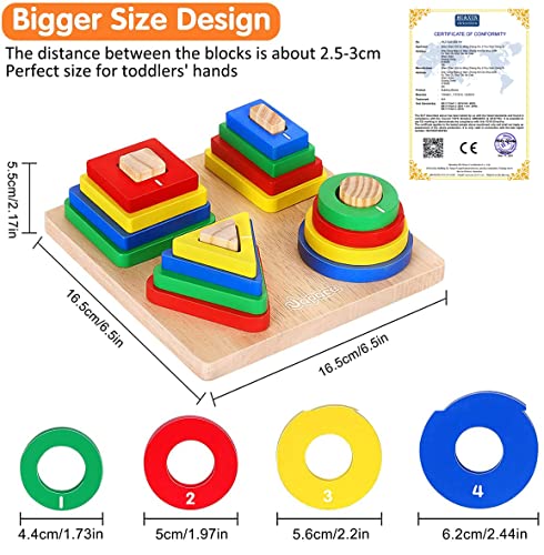 Juguetes de rompecabezas de madera, educativos, formas, geométricas, apilador, bloques para el aprendizaje de Montessori para niños de 1/2/3/4 años (Typea)