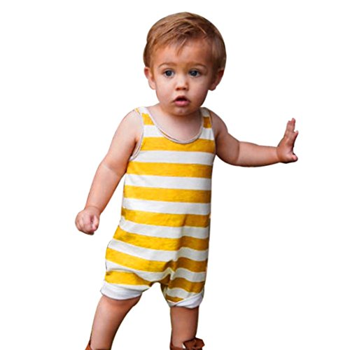 K-youth Niño Bebe Monos Ropa Bebe Niño Verano Ropa Bebe Recien Nacido Bebé Niño Niña Rayas Mameluco Lindo Mono Escalada Ropa Bebé Unisex Mono Sin Manga Bodies 0-24 Meses (Amarillo, 6-12 Meses)