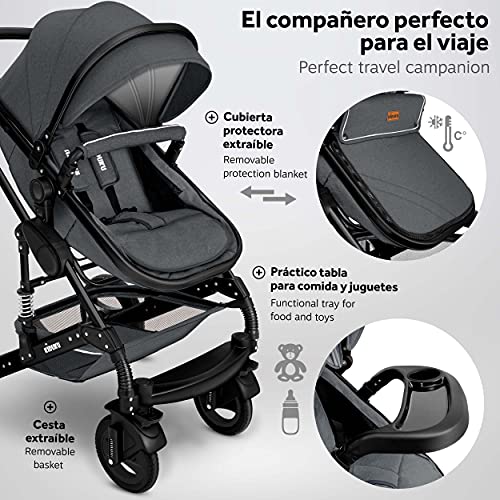 KIDUKU® Carrito de Bebé 3 en 1 | Silla de Paseo para Niños | Carricoche de 3 Piezas | Capazo, Cambiador, Cubrepiés | Sillita Coche Ligera Infantil (Anthracita)