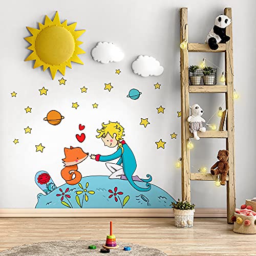 kina R00132 Pegatina Pared Suave Efecto Tejido Reposicionable El Principito Decoración Pared Niño Bebé Habitación Infantil Papel Pintado Adhesivo