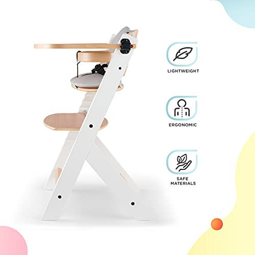 Kinderkraft Trona Bebé de Madera ENOCK, con Cojines, Evolutiva Silla Alta, Ergonómica, Regulable, Blanco