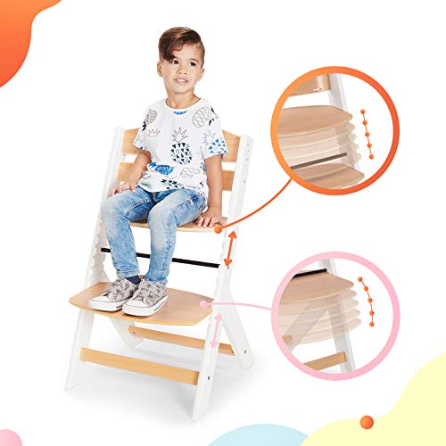 Kinderkraft Trona Bebé de Madera ENOCK, con Cojines, Evolutiva Silla Alta, Ergonómica, Regulable, Blanco