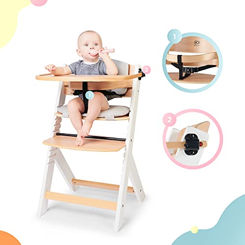 Kinderkraft Trona Bebé de Madera ENOCK, con Cojines, Evolutiva Silla Alta, Ergonómica, Regulable, Blanco