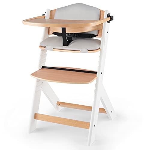 Kinderkraft Trona Bebé de Madera ENOCK, con Cojines, Evolutiva Silla Alta, Ergonómica, Regulable, Blanco