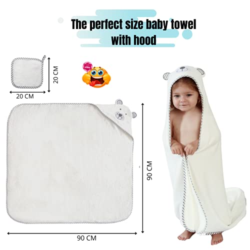 KPRICE Gorro de baño para bebé con capucha, 90 x 90 cm, toallas de 100% franela de bambú, muy suave, absorbente, para niños y niñas, incluye 1 idea de regalo para un pequeño pañuelo facial (oso gris)