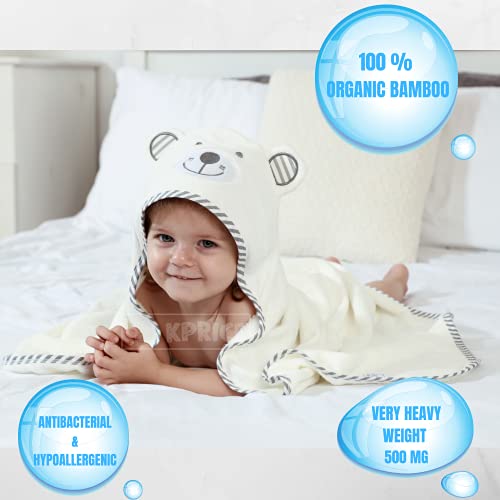 KPRICE Gorro de baño para bebé con capucha, 90 x 90 cm, toallas de 100% franela de bambú, muy suave, absorbente, para niños y niñas, incluye 1 idea de regalo para un pequeño pañuelo facial (oso gris)