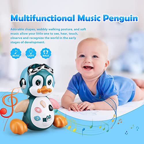 LAOOYING Penguin Music Toys, Juguetes para Gatear con música y Luces, Regalos de cumpleaños para la educación temprana, Centro de Juegos Musicales (Yellow)