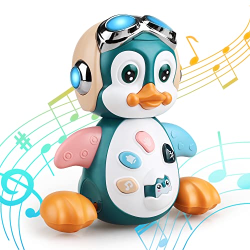 LAOOYING Penguin Music Toys, Juguetes para Gatear con música y Luces, Regalos de cumpleaños para la educación temprana, Centro de Juegos Musicales (Yellow)