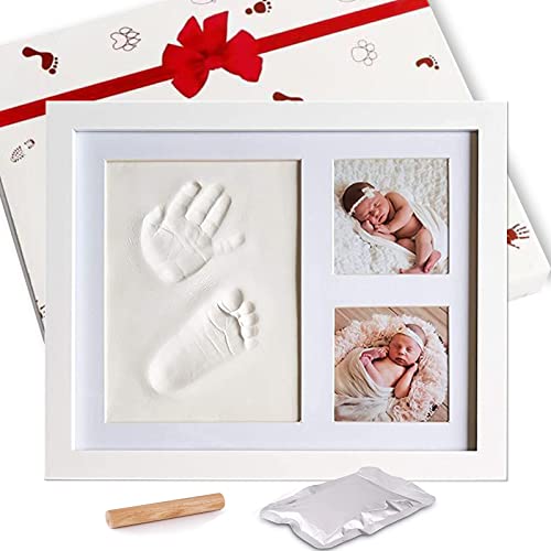 LEcyLankEr Kit de Marco Para Manos y Huellas de Bebé para Niño y Niña con Plastilina de Arcilla Extra Suave y Pequeña Varilla de Madera – Ideal Decoración o Regalo De Baby Shower No Tóxico (pequeño)