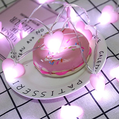 ledmomo 3 m 20 LED rosa forma de corazón cuerdas de luz alimentado por batería luces de hadas para el patio de Navidad cámara de boda exterior interior princesa castillo jugar tienda (blanco cálido)