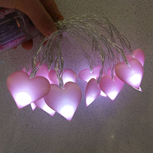 ledmomo 3 m 20 LED rosa forma de corazón cuerdas de luz alimentado por batería luces de hadas para el patio de Navidad cámara de boda exterior interior princesa castillo jugar tienda (blanco cálido)