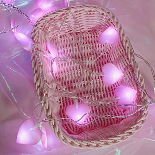 ledmomo 3 m 20 LED rosa forma de corazón cuerdas de luz alimentado por batería luces de hadas para el patio de Navidad cámara de boda exterior interior princesa castillo jugar tienda (blanco cálido)