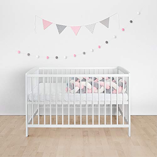 lilime® - Banderines y guirnalda incluida GRATIS perfectos para decorar dormitorios infantiles-No contienen sustancias nocivas-Adornos de pared para la habitación de tu bebé(1.9 m/gris-blanco-rosa)