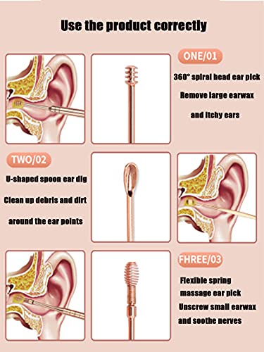 Limpiador de oídos, removedor de cerumen 6 en 1 Limpiador de oídos médico de acero inoxidable con caja de almacenamiento Limpiador de oídos, apto para niños, adolescentes y adultos