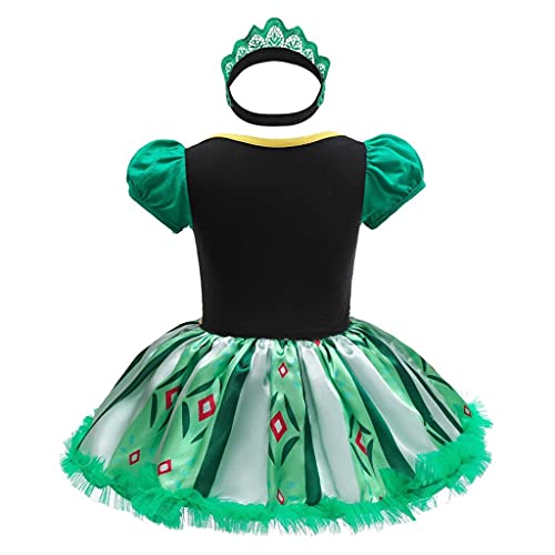 Lito Angels Disfraz Vestido de Princesa Anna para Bebé Niñas, Body Mamelucos Onesie con Diadema Talla 9-12 Meses, Verde