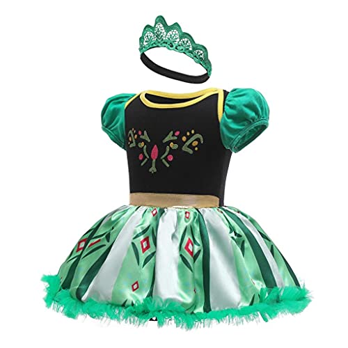 Lito Angels Disfraz Vestido de Princesa Anna para Bebé Niñas, Body Mamelucos Onesie con Diadema Talla 9-12 Meses, Verde