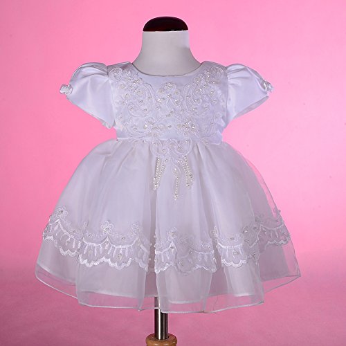 Lito Angels Vestido de Bautizo para bebé niña con Cuentas festoneadas Bordadas, Ropa de Bautismo con capó y Capa, 3 a 6 Meses, Blanco