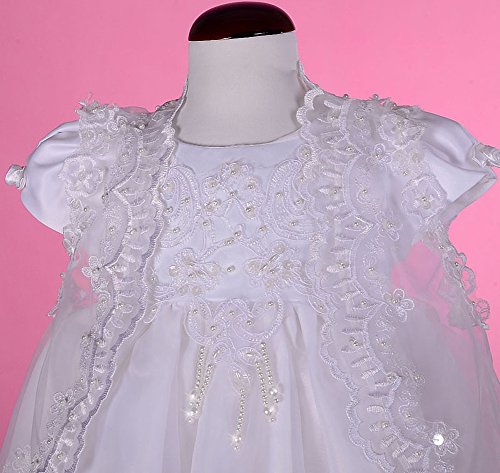 Lito Angels Vestido de Bautizo para bebé niña con Cuentas festoneadas Bordadas, Ropa de Bautismo con capó y Capa, 3 a 6 Meses, Blanco