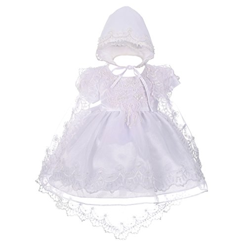 Lito Angels Vestido de Bautizo para bebé niña con Cuentas festoneadas Bordadas, Ropa de Bautismo con capó y Capa, 3 a 6 Meses, Blanco