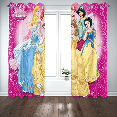 LKFFHAVD Cortinas opacas de princesas Disney con impresión 3D con ojales, diseño de Cenicienta Rapunzel, juego de 2 cortinas para dormitorio infantil (150 x 166 x 29 cm)