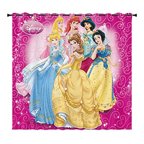 LKFFHAVD Cortinas opacas de princesas Disney con impresión 3D con ojales, diseño de Cenicienta Rapunzel, juego de 2 cortinas para dormitorio infantil (150 x 166 x 29 cm)