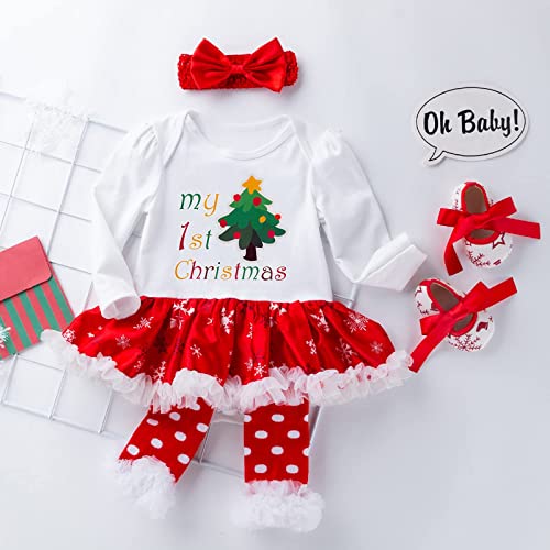 LNL Vestidos Para Navidad Bebe Niña Conjuntos Bebe Niña Navidad Arbol Tutu Vetidos Bebé Ropa Mi Primera Navidad 4 Piezas Blanco 12-24 meses