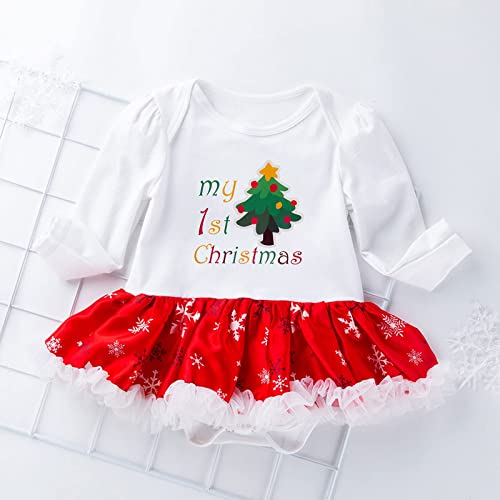 LNL Vestidos Para Navidad Bebe Niña Conjuntos Bebe Niña Navidad Arbol Tutu Vetidos Bebé Ropa Mi Primera Navidad 4 Piezas Blanco 12-24 meses