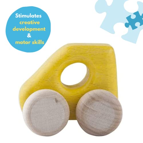 Lobito Juguetes Smart Coche de Madera | Montessori Juguetes para Bebés | Habilidades Sensoriales | Regalo para Niños de 1 2 3 Años para Niño o Niña | Modelado en Coche Alemán (Amarillo)