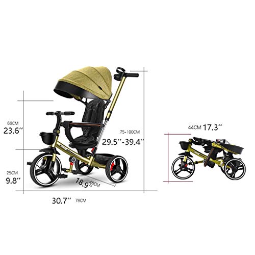 LOMJK Carritos y sillas de Paseo La Bicicleta for niños Ligera Plegable Plegable del Triciclo for niños no Necesita ser instalada Soporte for Vasos Soporte Ajustable Bebé Sillas de Paseo