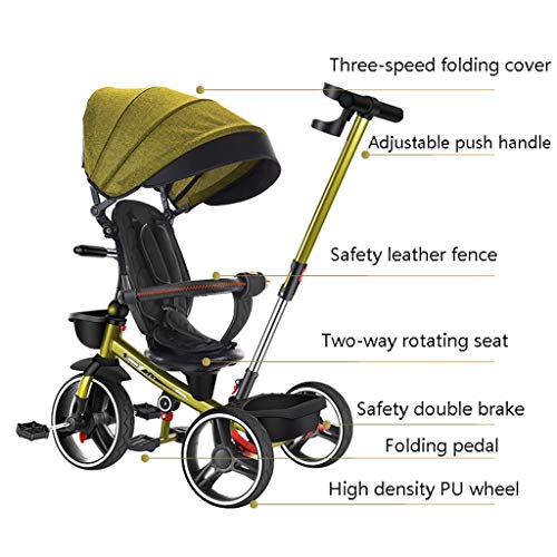 LOMJK Carritos y sillas de Paseo La Bicicleta for niños Ligera Plegable Plegable del Triciclo for niños no Necesita ser instalada Soporte for Vasos Soporte Ajustable Bebé Sillas de Paseo