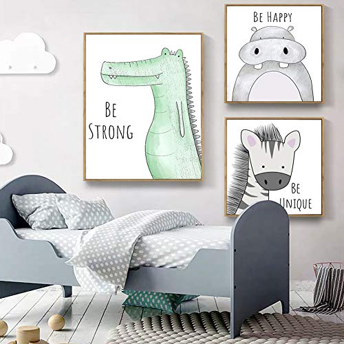 Lorcoo Cuadros Infantiles, Juego de 3 pósteres para habitación de bebé laminas para cuadros infantiles animales, DINA4 sin marco, Decoración para niñas y niños