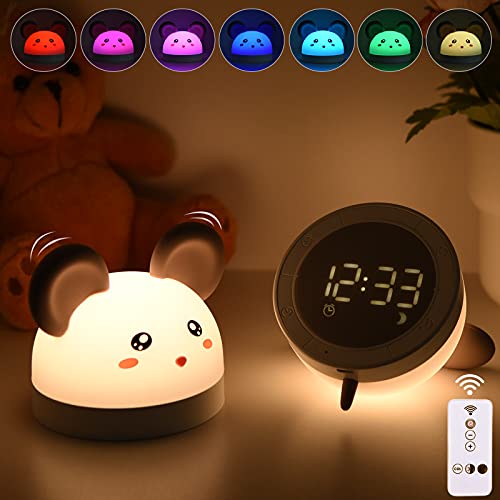 Luz Nocturna Infantil Bawoo Reloj Despertador con Luz Nocturna para Niños Luz Quitamiedos Lámpara Bebé, Silicona Seguro para Bebé Niño, Brillo Ajustable Ahorro de Energía, Regalos para Niños Bebé