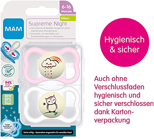 MAM 80712122 Supreme Night - Silicona (6-16), color rosa-Instrucciones en lengua extranjera