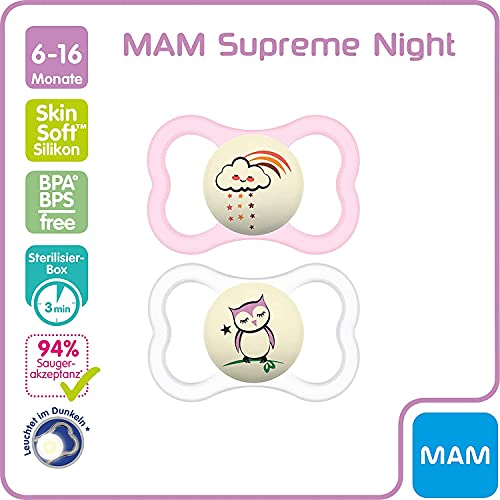 MAM 80712122 Supreme Night - Silicona (6-16), color rosa-Instrucciones en lengua extranjera