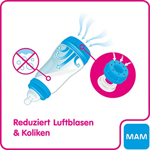 MAM Easy Start - Biberón anticólicos para bebé (2 unidades, 260 ml), botella con tetina tamaño 1, a partir del nacimiento, oso, Azul/Oso + Bebé, Instrucciones en Lengua Extranjera