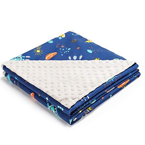 Manta Bebe Algodón, Manta Recien Nacido Minky, Arrullo para Bebé Recién Nacido, Unisex 80×90cm para Dormir Cuna, de Algodón 100% (Azul - Astronave)