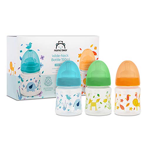 Marca Amazon - Mama Bear Biberón de cuello ancho 150 ml, 3 piezas