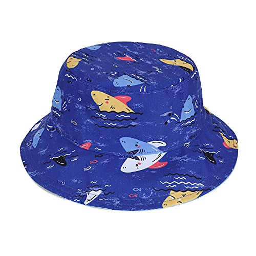 MASOCIO Sombrero Niño de Sol Verano Gorro Gorrito Bebe Bebé Reversible Exteriores Playa Edad 3-6 Años Tiburón Azul