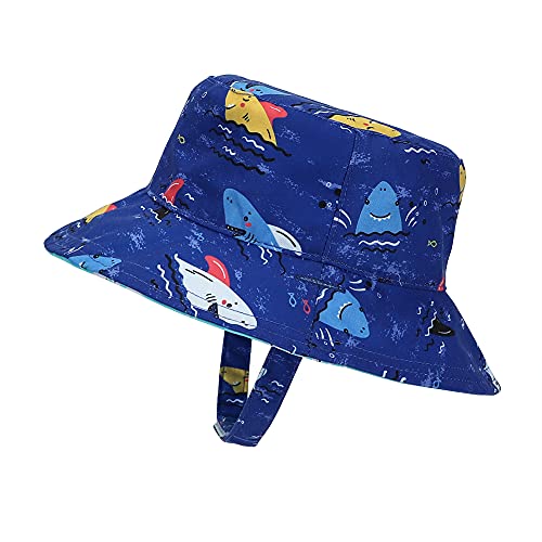 MASOCIO Sombrero Niño de Sol Verano Gorro Gorrito Bebe Bebé Reversible Exteriores Playa Edad 3-6 Años Tiburón Azul