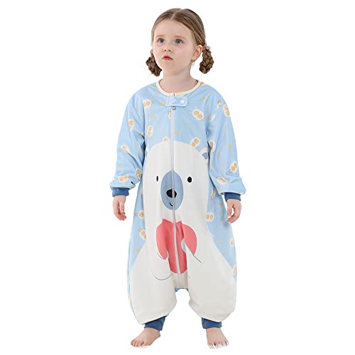 MICHLEY Saco de Dormir para Bebés con Manga Larga Saco de Dormir para Niños de Invierno Suave con Pies 5-6 Años, Oso