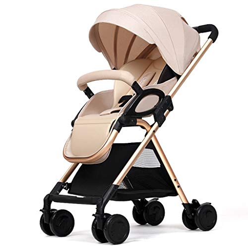 MKVRS Sillas de Paseo Cochecito de bebé, Cochecito de bebé, se Puede sentar reclinable Luz Plegable pequeña BB Paraguas de Empuje Manual, Cochecito de bebé de 0-3 años (Color : Beige)