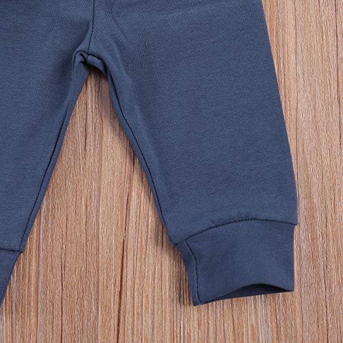 MoccyBabeLee Ropa de bebé recién nacido de algodón de manga larga, mameluco de pantalones, trajes de pantalones para niños pequeños de 0 a 18 meses, Sólido Azul, 6 mes