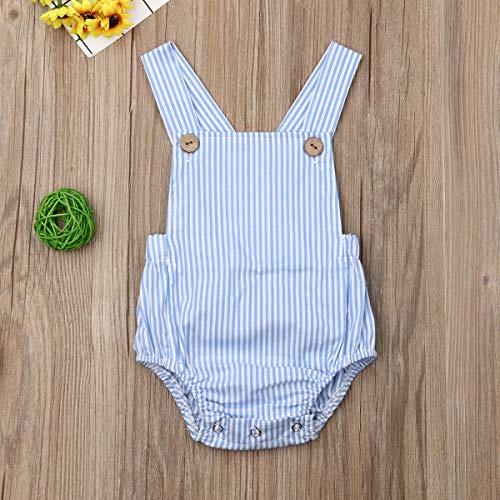 Mono Casual Verano Bebé Recién Nacido Niños Pantalones de Peto Mono Elegante sin Manga de Espalda Abierta Mono a Rayas o Color Sólido con Correa Ajustable para Bebé de 0 a 3 Años (Azul, 0-3 Meses)