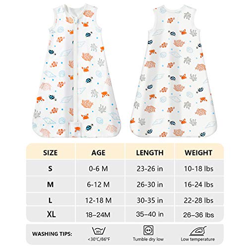 Mosebears Saco de dormir para bebé de verano, 0,5 tog, saco de dormir para bebé, 100% algodón, transpirable, saco de dormir para bebé (Ocean animal, XL (18-24 meses)