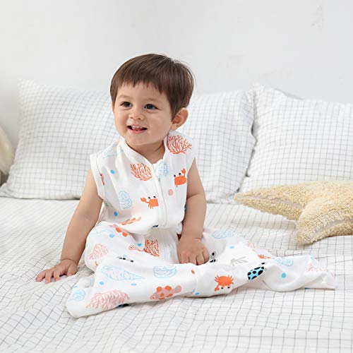 Mosebears Saco de dormir para bebé de verano, 0,5 tog, saco de dormir para bebé, 100% algodón, transpirable, saco de dormir para bebé (Ocean animal, XL (18-24 meses)