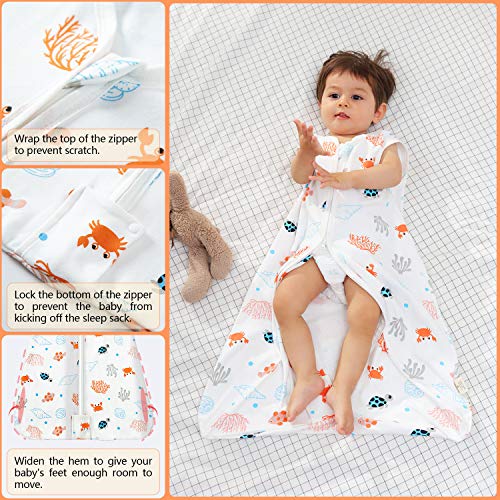 Mosebears Saco de dormir para bebé de verano, 0,5 tog, saco de dormir para bebé, 100% algodón, transpirable, saco de dormir para bebé (Ocean animal, XL (18-24 meses)